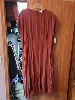 Nordstrom Rust Midi Dress with Pleated Skirt